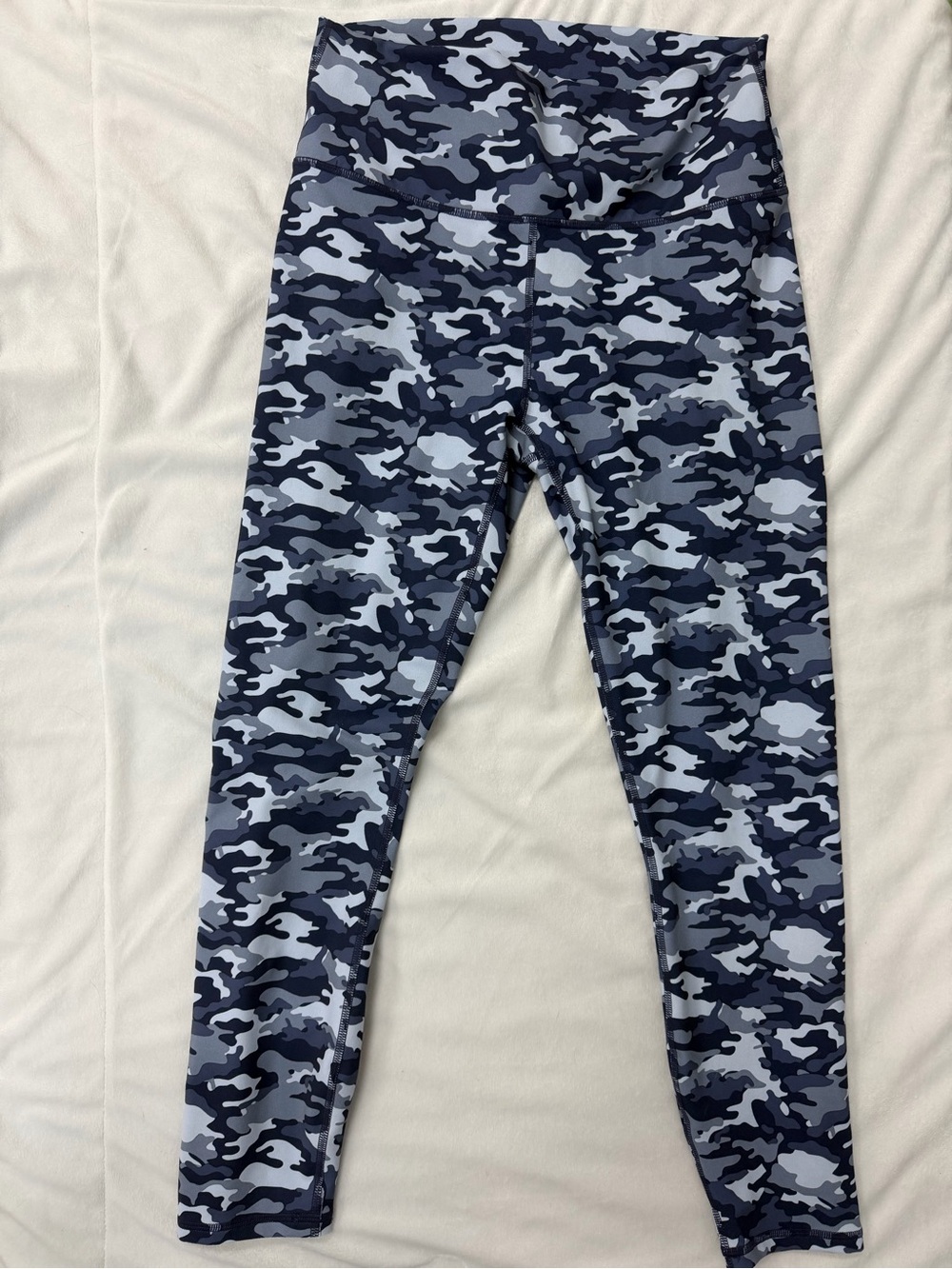 Fabletics PowerHold Leggings Blue & Navy Camo High Rise Compression Workout Yoga